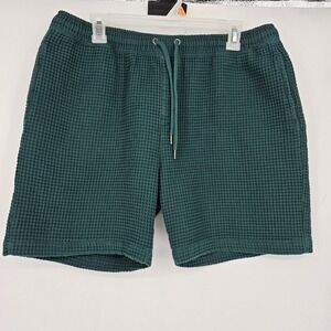 Negative Space Shorts Mens XL Waffle Weave Green Casual Preppy Drawstring